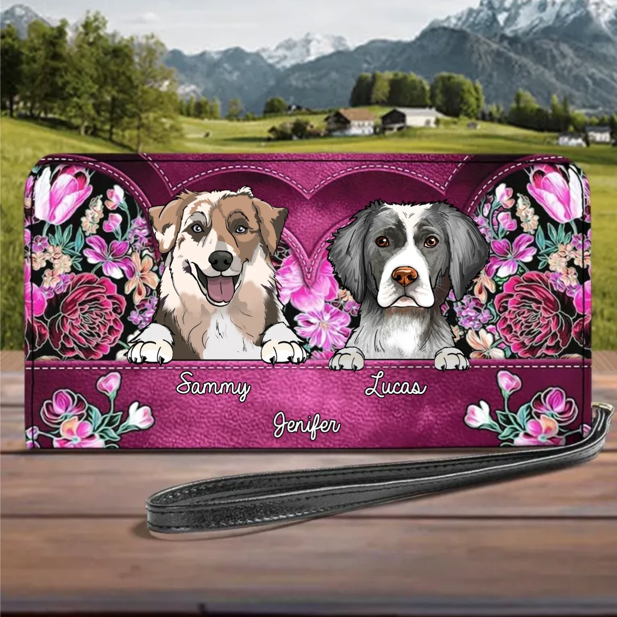 Dog Lovers - Flower Pattern - Personalized Leather Long Purse - The Next Custom Gift