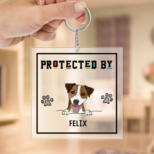 Dog Lovers - Protected By (D) - Personalized Acrylic Keychain - The Next Custom Gift