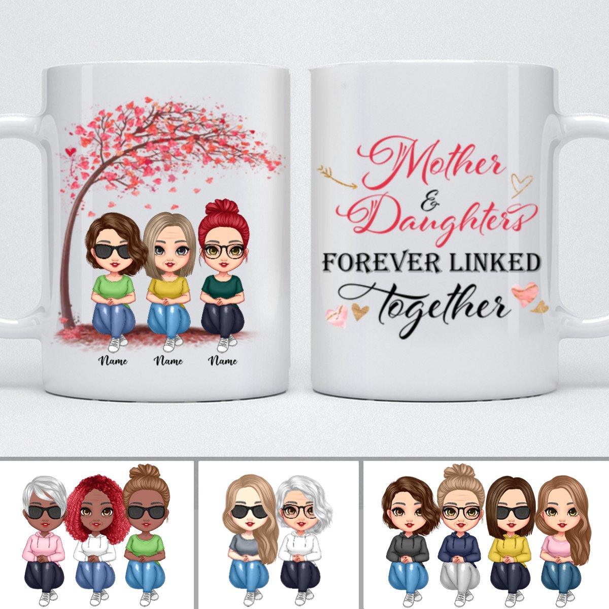 Doll Women Gift For Mother Mom And Daughters Sitting Under Tree - Personalized Mug (LH) - The Next Custom Gift