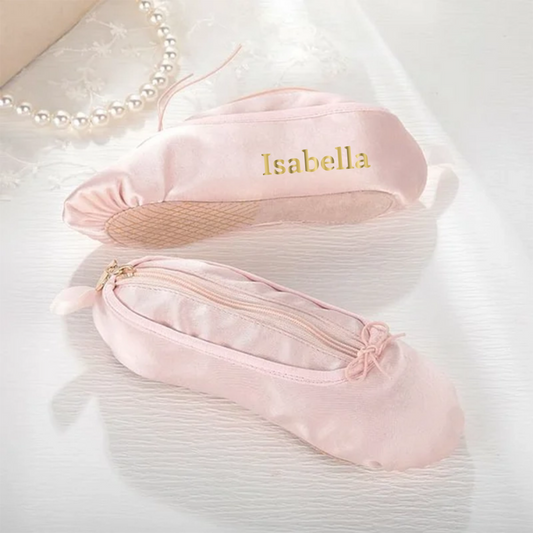 Personalised Pink Ballet Shoe Style Makeup Bag Travel Cosmetic Bag for Lipsticks Eyebrows Eyeliners Pencil Gift for Dancers and Ballet Lovers