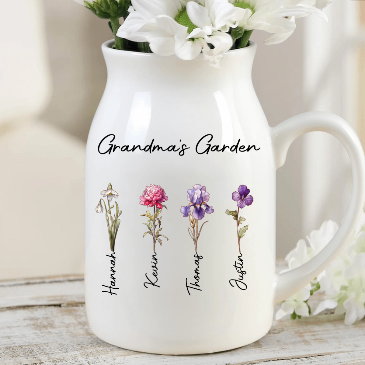 Personalised Birth Month Flower Ceramic Vase Home Decoration Mother's Day Birthday Gift for Mom Grandma