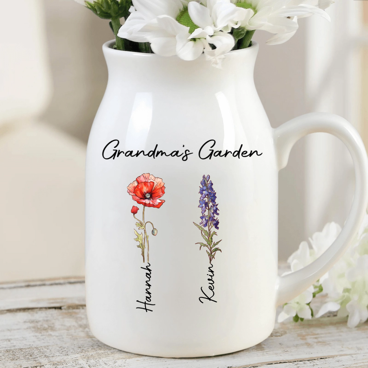 Personalised Birth Month Flower Ceramic Vase Home Decoration Mother's Day Birthday Gift for Mom Grandma