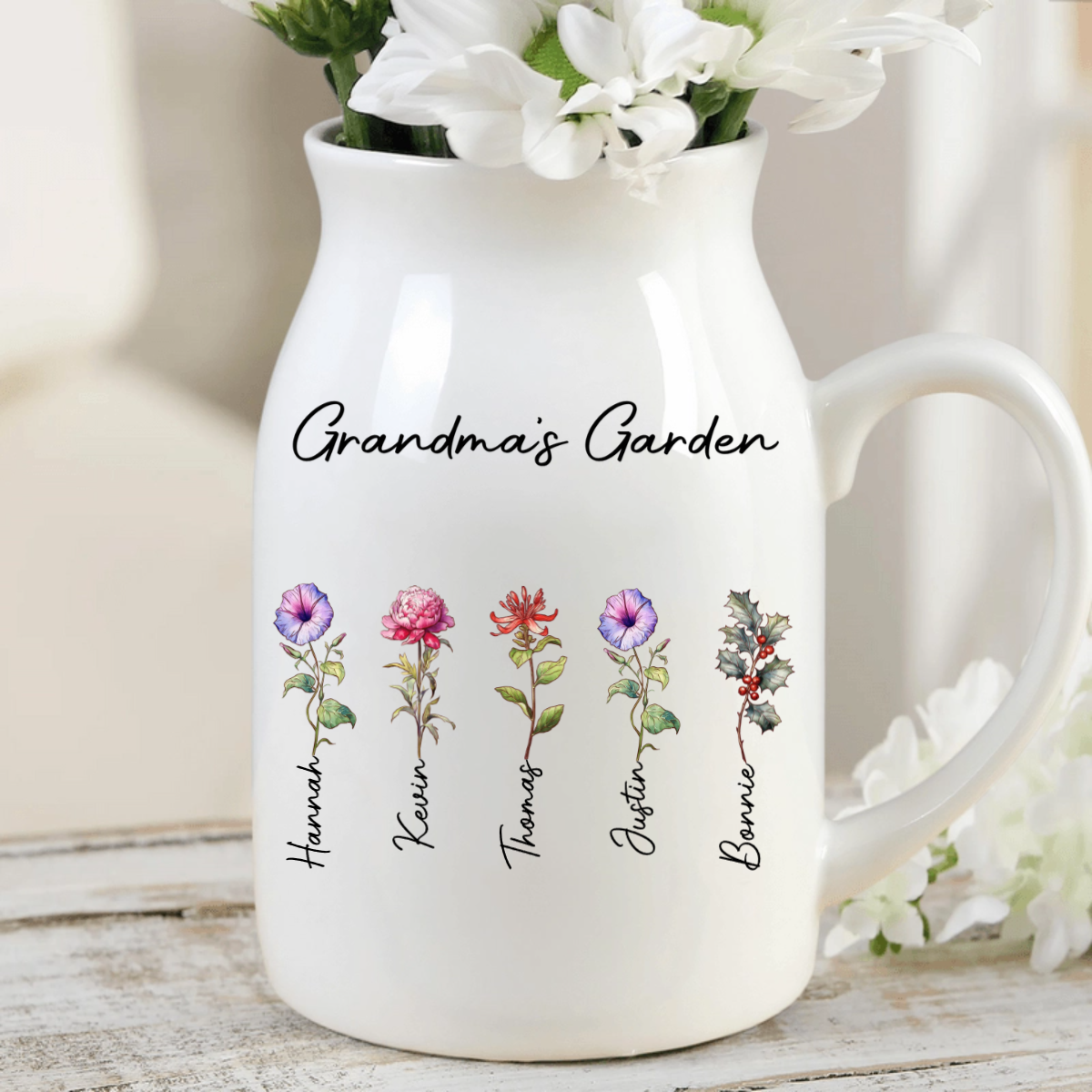 Personalised Birth Month Flower Ceramic Vase Home Decoration Mother's Day Birthday Gift for Mom Grandma