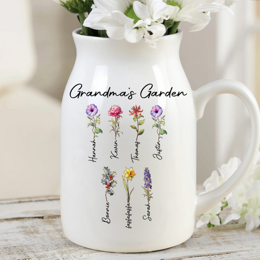 Personalised Birth Month Flower Ceramic Vase Home Decoration Mother's Day Birthday Gift for Mom Grandma