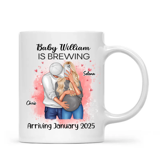 Baby Is Brewing Pregnancy Hugging Couple Personalized Mug Expecting Mom Gift, Expecting Parents Gift, Valentine's Day Gift