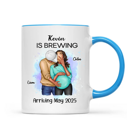 Baby Is Brewing Pregnancy Hugging Couple Personalized Mug Expecting Mom Gift, Expecting Parents Gift, Valentine's Day Gift