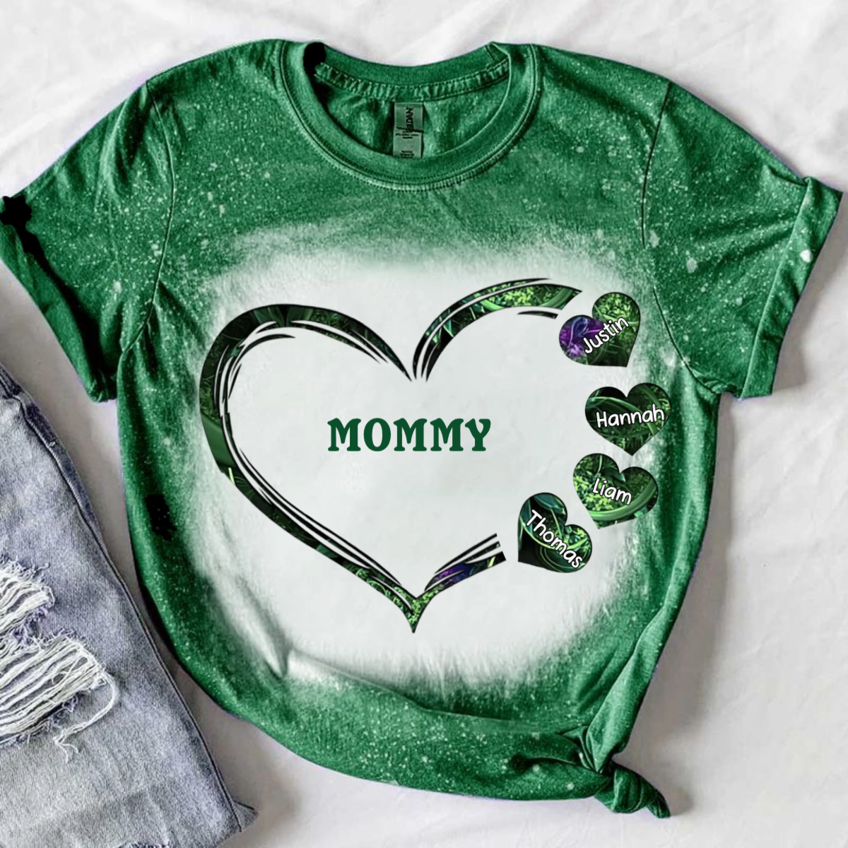 Sparkling Grandma - Mom With Sweet Heart Kids, Multi Colors Personalized 3D T-Shirt