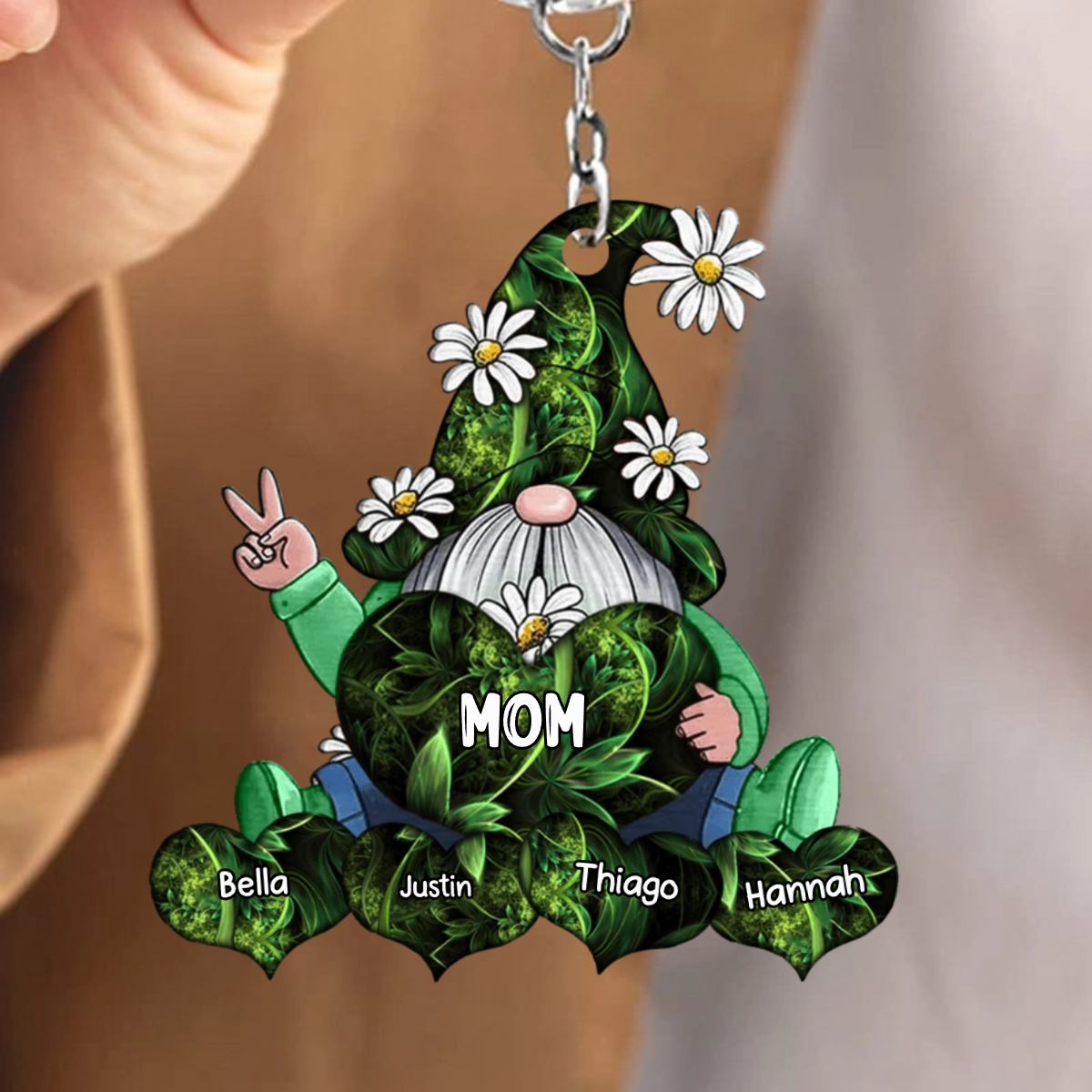 Sparkling Colorful Doll Grandma- Mom With Sweet Heart Kids Personalized Acrylic Keychain