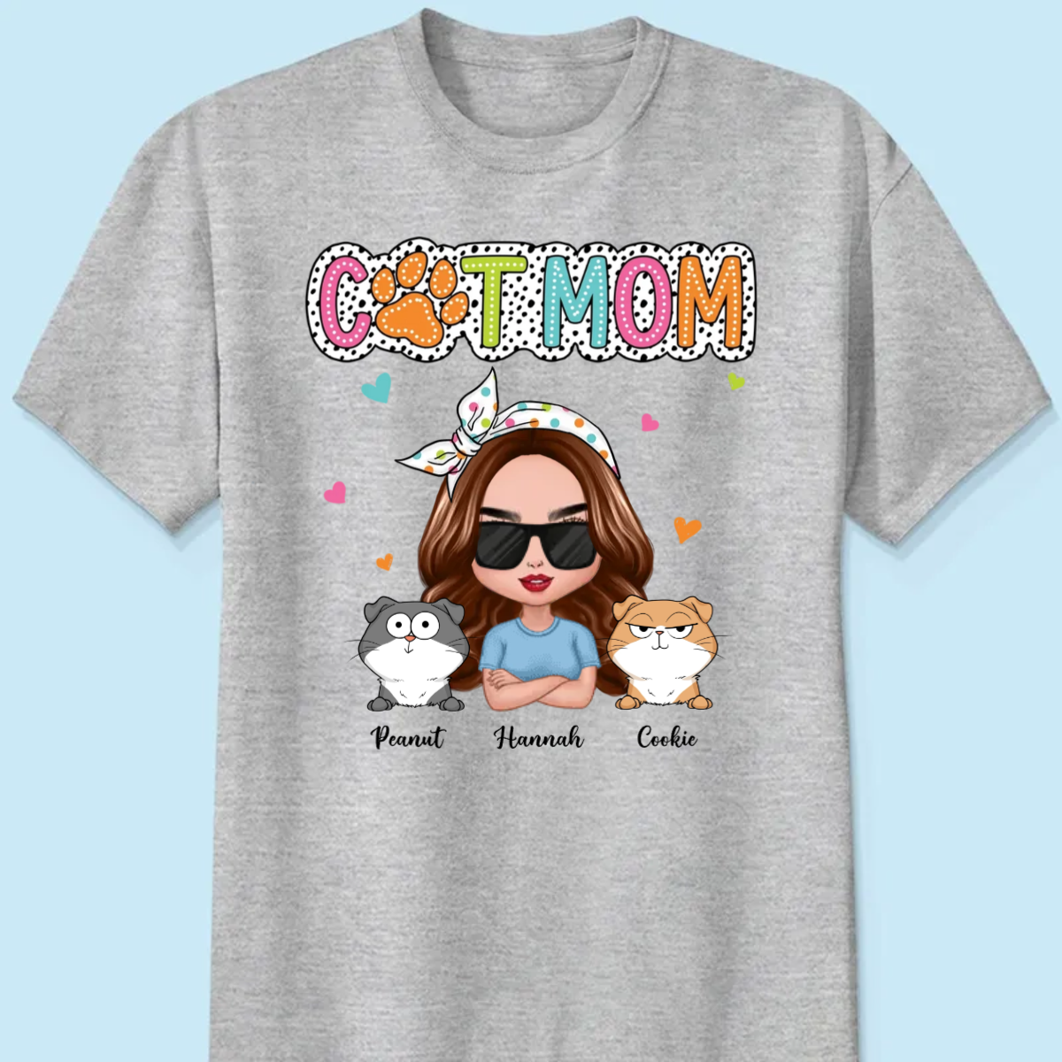 Cat Mom Summer Vibe Dots Sassy Woman & Cute Cats Personalized Shirt