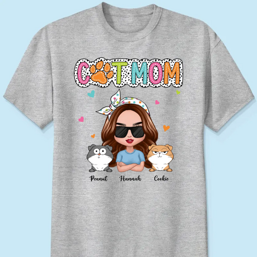 Cat Mom Summer Vibe Dots Sassy Woman & Cute Cats Personalized Shirt