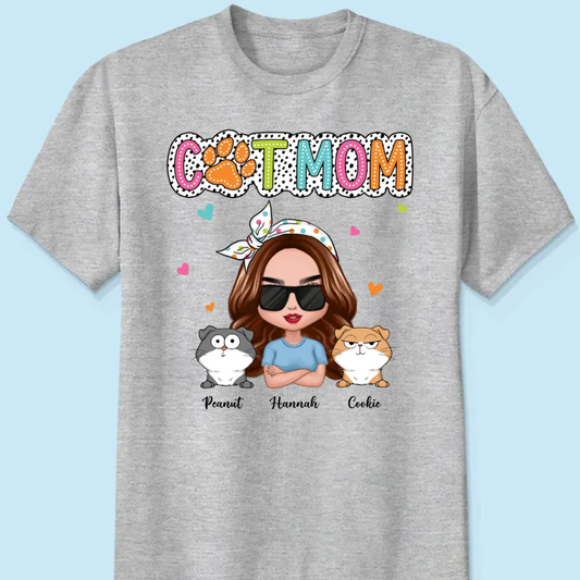 Cat Mom Summer Vibe Dots Sassy Woman & Cute Cats Personalized Shirt