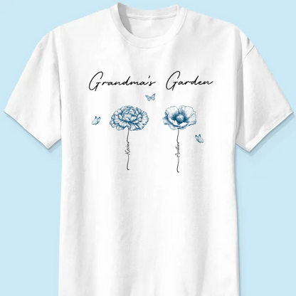 Grandma's Garden Retro Vintage Birthmonth Flowers Personalized Shirt, Grandkids Names Floral Gift for Grandma, Mom