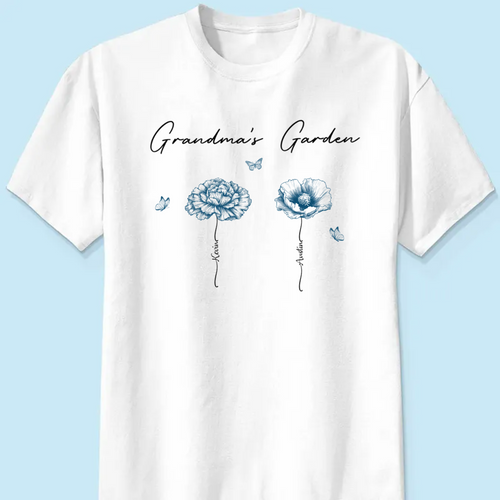 Grandma's Garden Retro Vintage Birthmonth Flowers Personalized Shirt, Grandkids Names Floral Gift for Grandma, Mom