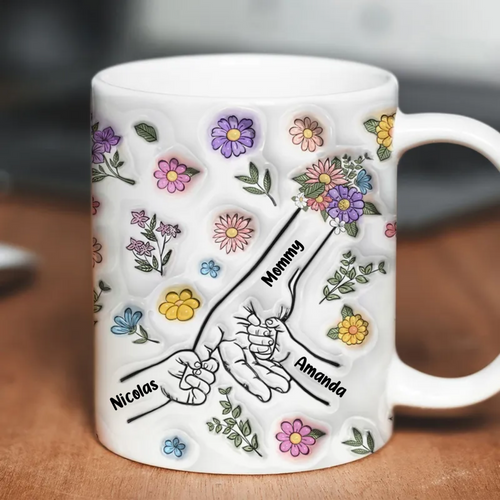 3D Inflated Effect Mother Children Hands Personalized Mug, Heartfelt Mother's Day Gift for Mom