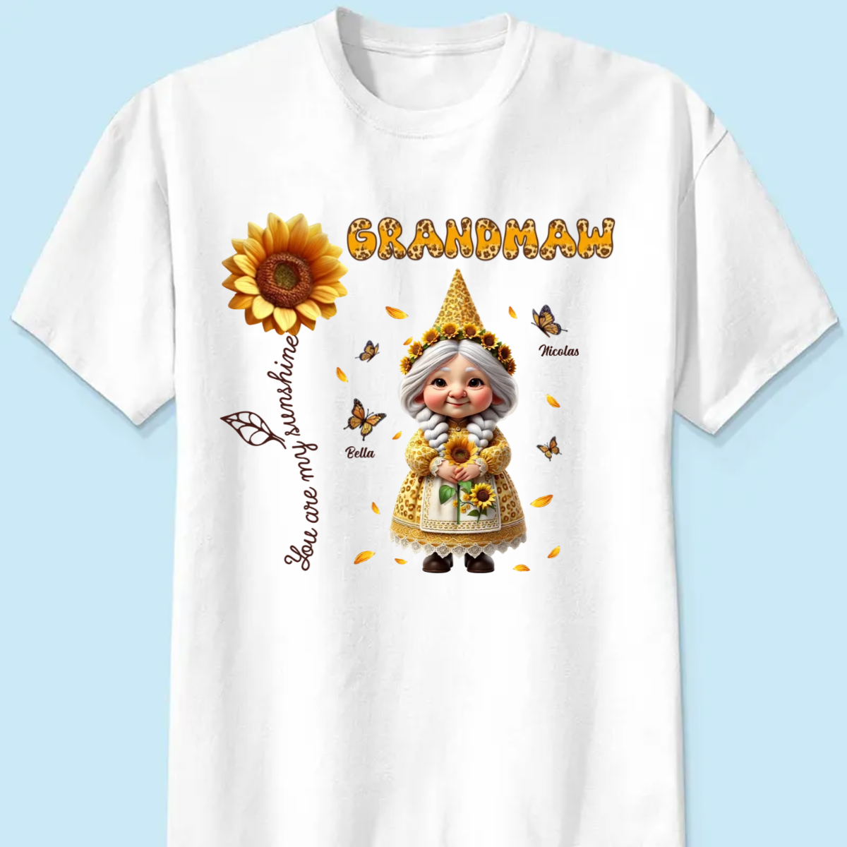 Leopard Sunflower Gnome Grandma Personalized Shirt, Gift For Grandma