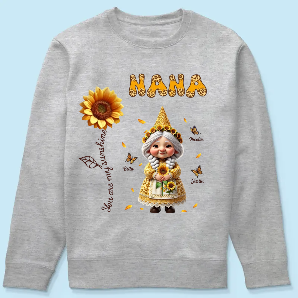 Leopard Sunflower Gnome Grandma Personalized Shirt, Gift For Grandma