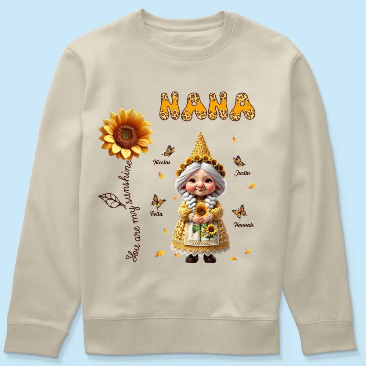 Leopard Sunflower Gnome Grandma Personalized Shirt, Gift For Grandma