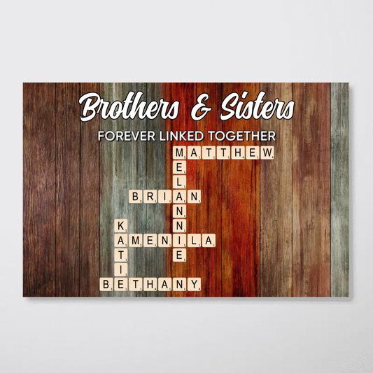 Colorful Palette Brothers & Sisters Forever Linked Together Crossword Puzzle Wall Art Home Decor Personalized Poster, Gift For Siblings, Family