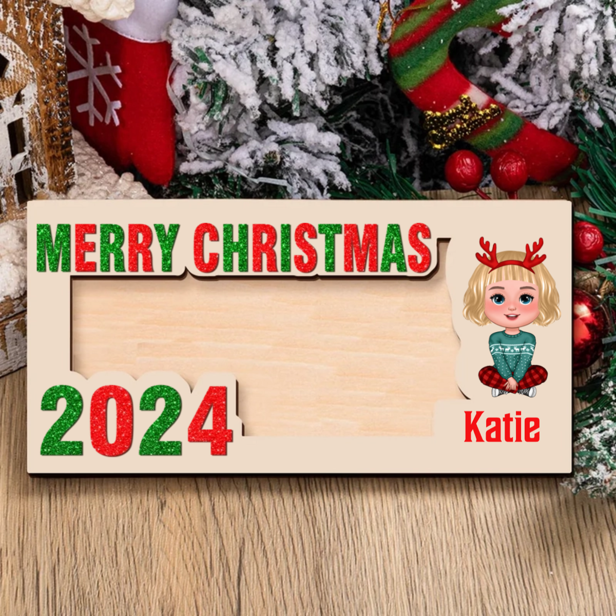 Personalised Merry Christmas Cute Cartoon Character Wooden Money Holder with Name Holiday Party Favors Gift for Kids Family