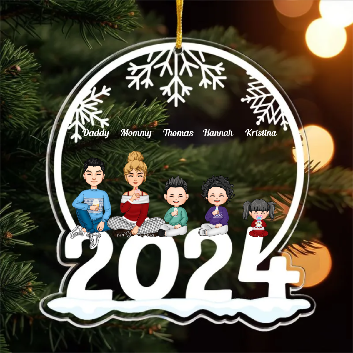 Family Of 3, 4, 5, 6 Jolly Christmas - Personalized 2024 Family Ornament