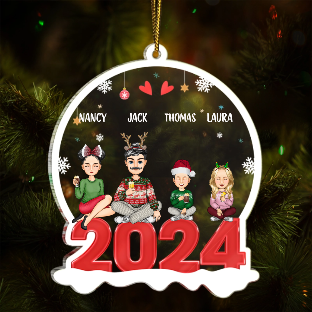 All Family With Dog Cat 2024 - Christmas Gift For Family - Personalized Custom Shaped Acrylic Ornament