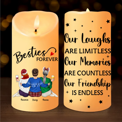 Besties Forever Message Christmas Besties Back View Personalized LED Candle