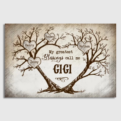 Personalized Gift For Grandma Nana Hearted Shape Tree Vintage Poster