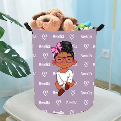 Personalised Cartoon Girl Boy Waterproof Laundry Storage Basket with Name and Handle Birthday Children's Day Gift for Kids