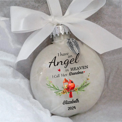 PERSONALIZED COMMEMORATE ORNAMENTS FEATHER BALL - ANGEL IN HEAVEN MEMORIAL ORNAMENT