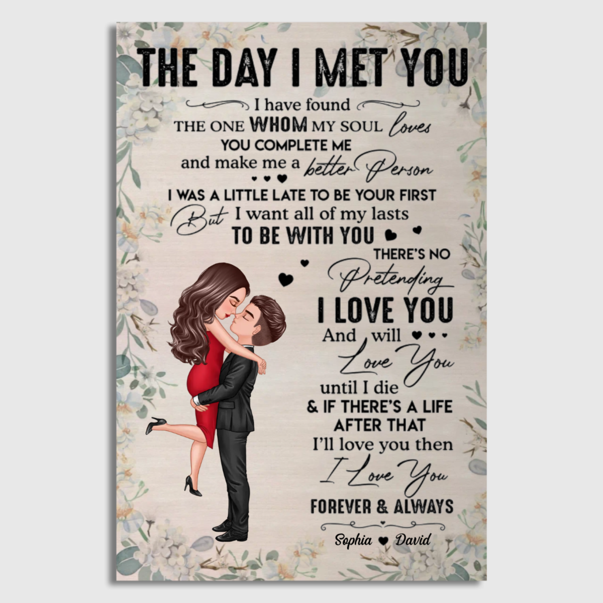 Doll Couple Hugging Kissing The Day I Met You Gift For Him For Her Personalized Vertical Poster
