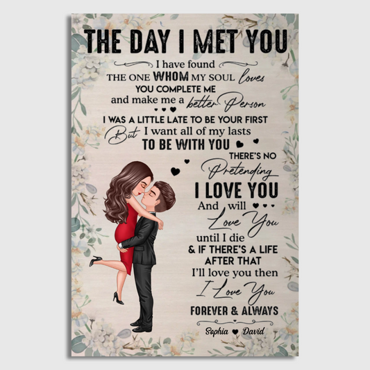 Doll Couple Hugging Kissing The Day I Met You Gift For Him For Her Personalized Vertical Poster