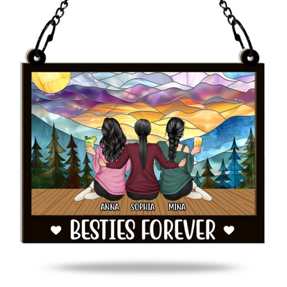 Besties Forever - Personalized Acrylic Window Suncatcher Ornament - Gift For Besties, Sisters