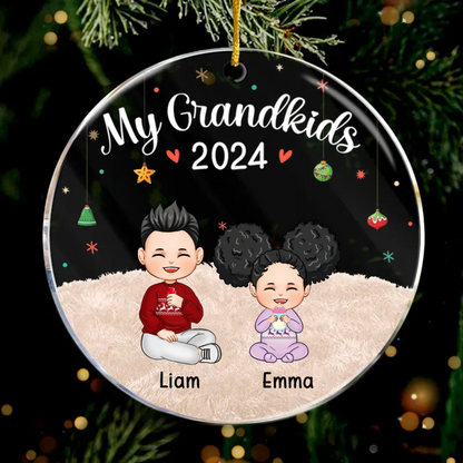 Our Grandkids Christmas - Family Personalized Custom Ornament - Acrylic Round Shaped - Christmas Gift For Family Members