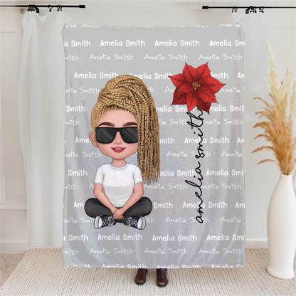 Personalised Multicolor Cute Cartoon Birth Flower Soft Throw Blanket with Name Birthday Christmas Gift for Boys Girls