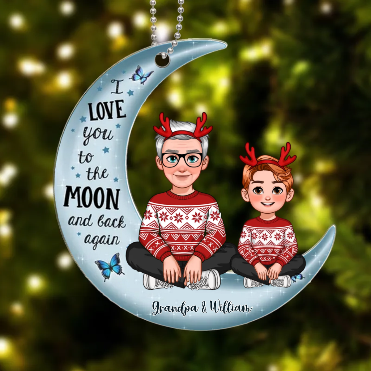 Love To The Moon And Back Christmas Gift For Grandchildren Personalized Acrylic Ornament