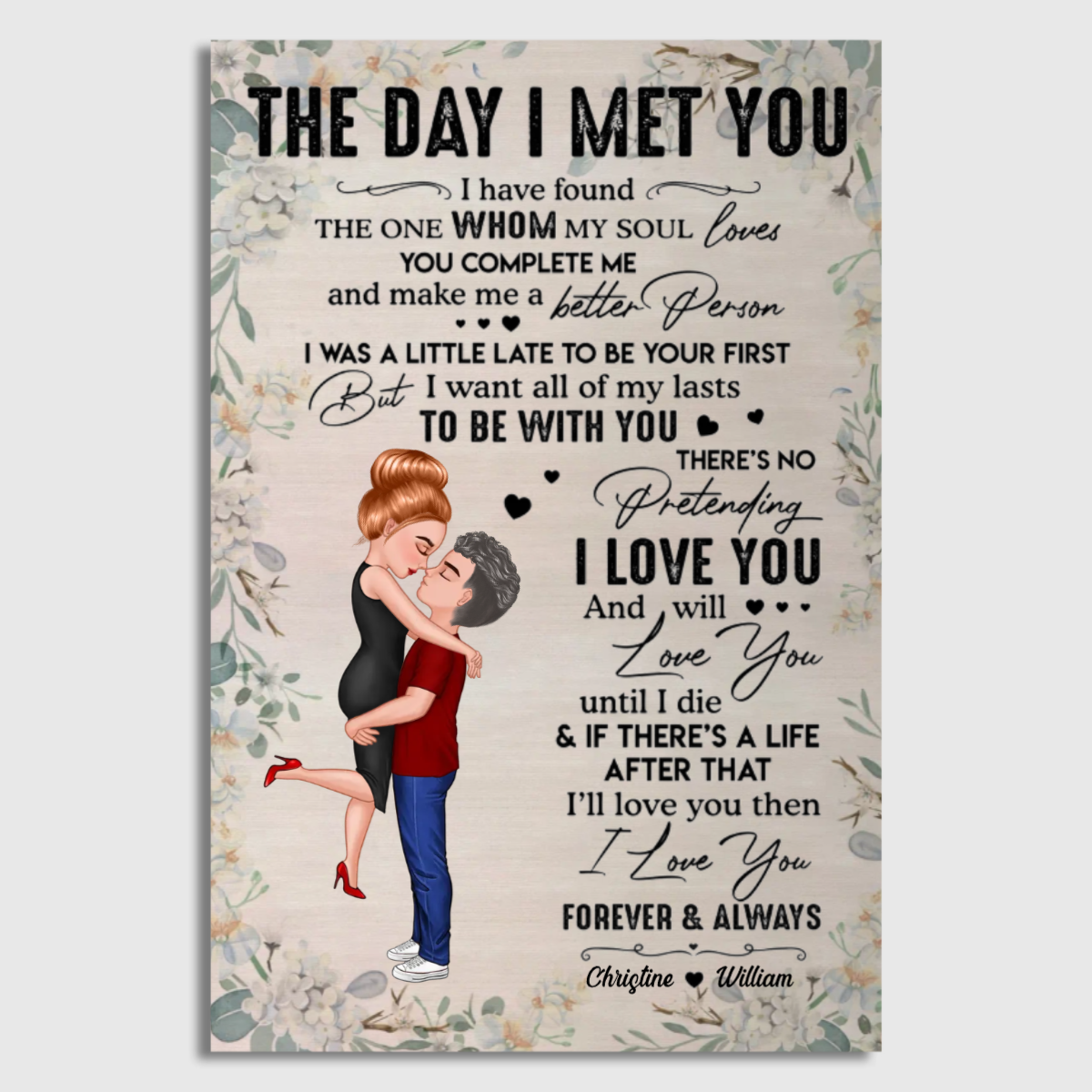 Doll Couple Hugging Kissing The Day I Met You Gift For Him For Her Personalized Vertical Poster