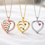 Custom Birth Month Anniversary Mom Wife - Personalized Birthstone Heart Necklace