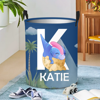 Personalised Cute Dinosaur Large Waterproof Name Initial Laundry Storage Basket with Handle Birthday Housewarming Gift for Boys Girls