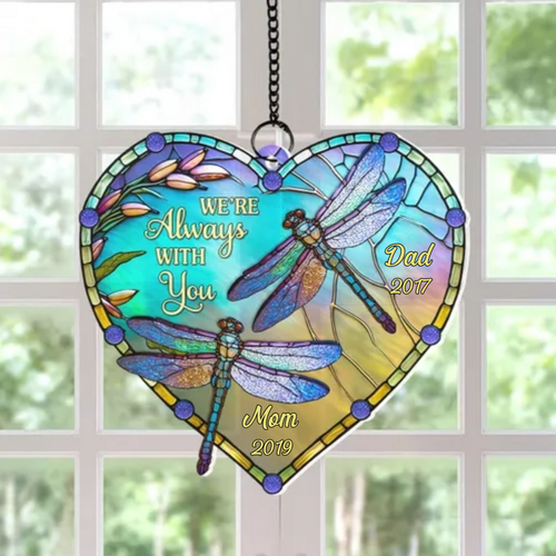 Heart Dragonfly Memorial Personalized Window Hanging Suncatcher Ornament, Sympathy Gift For Loved Ones