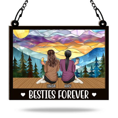 Besties Forever - Personalized Acrylic Window Suncatcher Ornament - Gift For Besties, Sisters