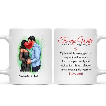 Personalized Valentine Pregnant Wife Mug, Kissing Couple, Expecting From Husband Gift, Mom To Be Vday Gift, Romantic Pregnancy Gift