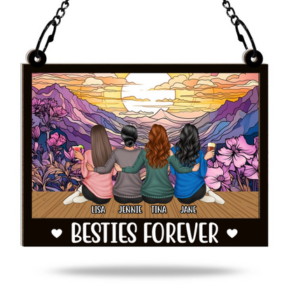 Besties Forever - Personalized Acrylic Window Suncatcher Ornament - Gift For Besties, Sisters