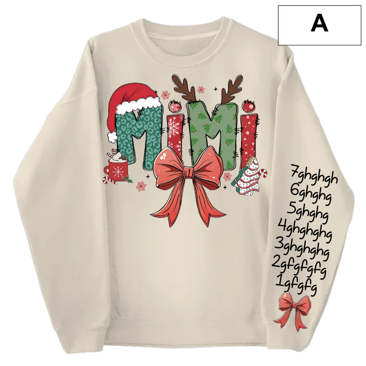 Personalized Christmas Nana Coquette Shirt, Custom Mama Claus Christmas Tree Cake Coquette Bow Candy Cane Santa Hot Cocoa Shirt