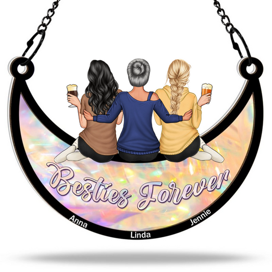 Besties Forever - Personalized Acrylic Window Suncatcher Ornament - Gift For Best Friends, BFF, Sisters