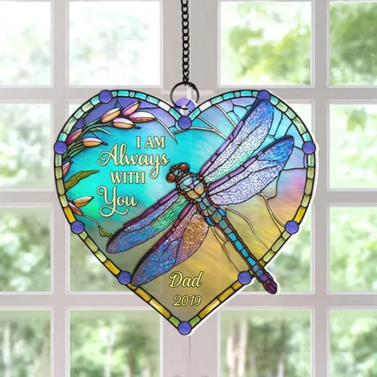 Heart Dragonfly Memorial Personalized Window Hanging Suncatcher Ornament, Sympathy Gift For Loved Ones