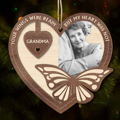 Custom Photo Your Wings Were Ready But Our Hearts Were Not - Personalized Wooden Ornament