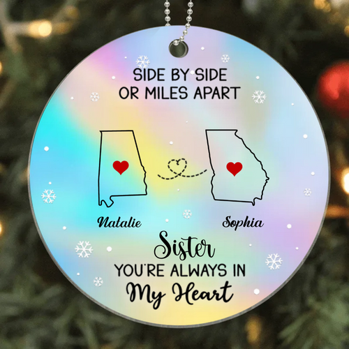 Long Distance Hologram Patterned Family Friends Siblings Sisters Besties Personalized Acrylic Ornament, Togetherness Christmas Gift