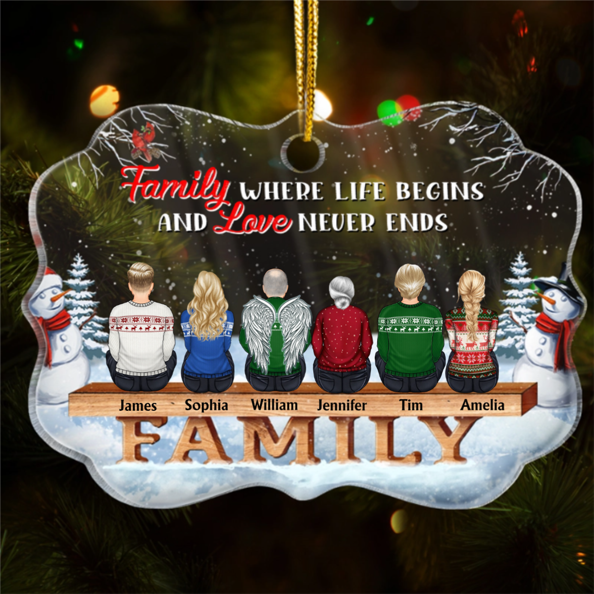 Family Where Begins And Love Never Ends - Memorial Gift - Christmas Gift - Personalized Custom Medallion Acrylic Ornament