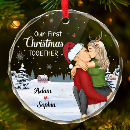 Our First Christmas - Couple Personalized Custom Circle Acrylic Ornament