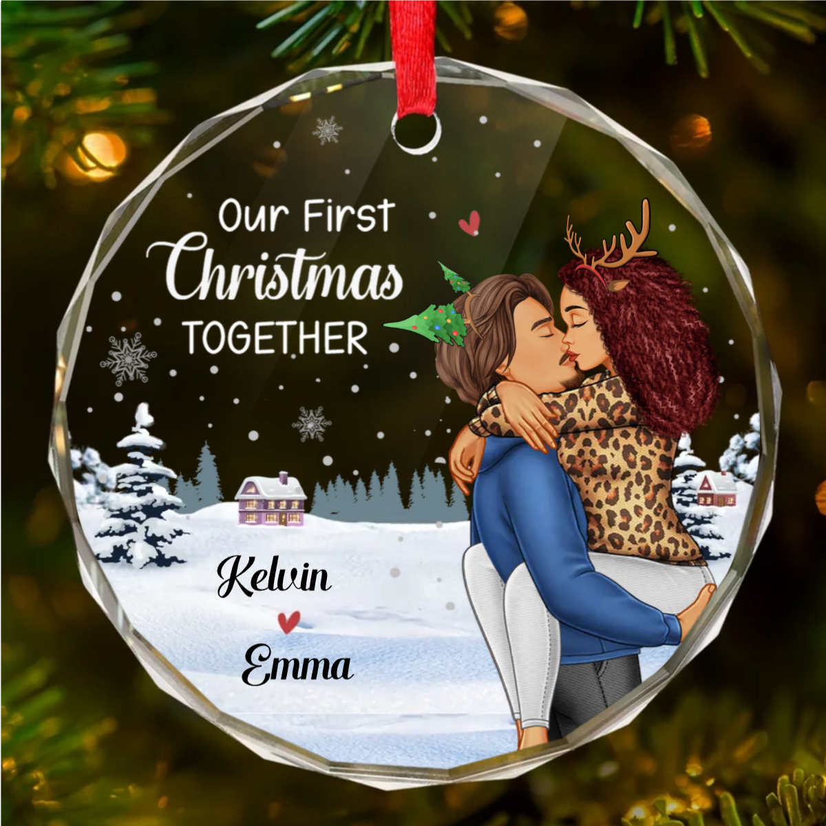 Our First Christmas - Couple Personalized Custom Circle Acrylic Ornament